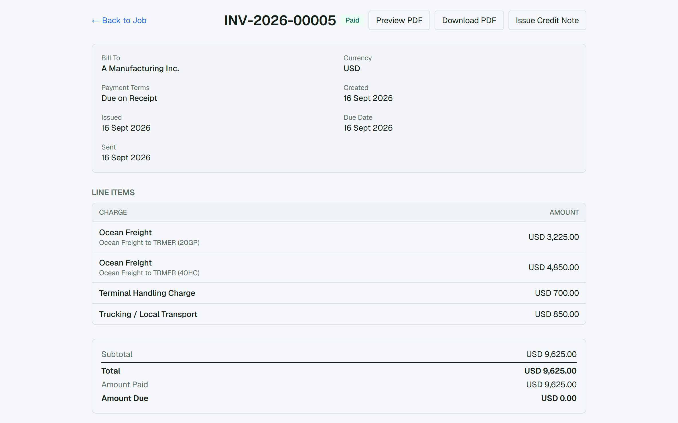A client invoice raised from the job